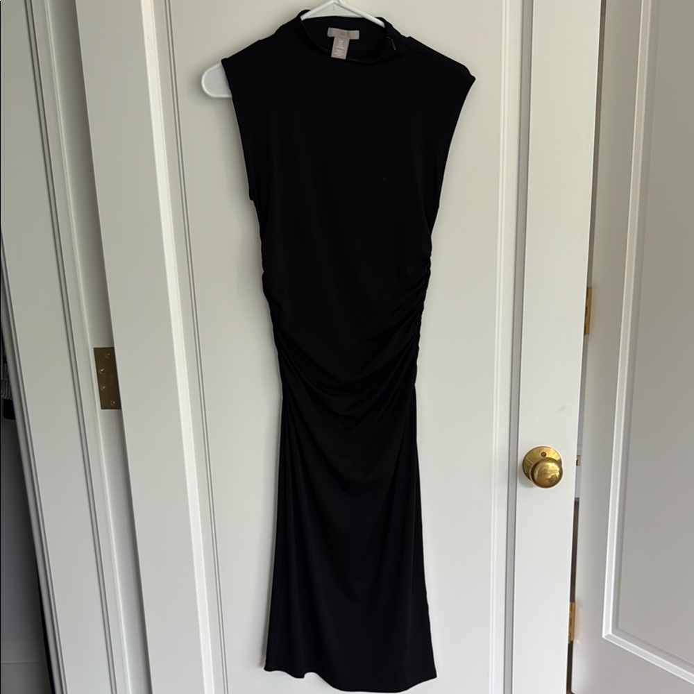 H&M Black Ruched body con Midi Dress